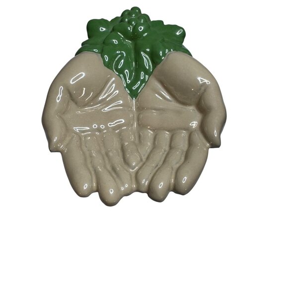 Hand and Leaf 7" Cast Iron Trinket Dish Hand Painted Unbranded - Picture 2 of 4